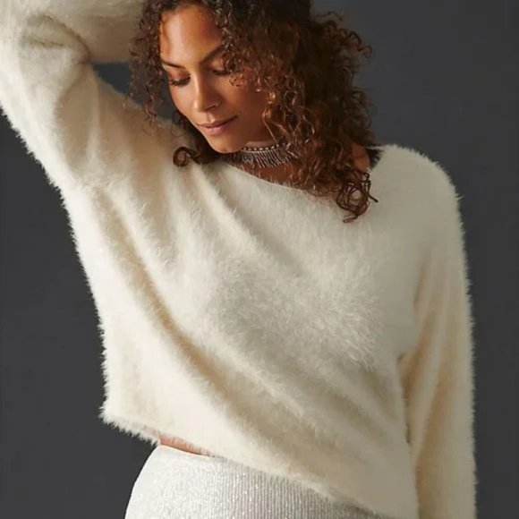 Anthropologie Pilcro Cropped Eyelash Sweater in Ivory Size 1X NWT - Picture 5 of 10